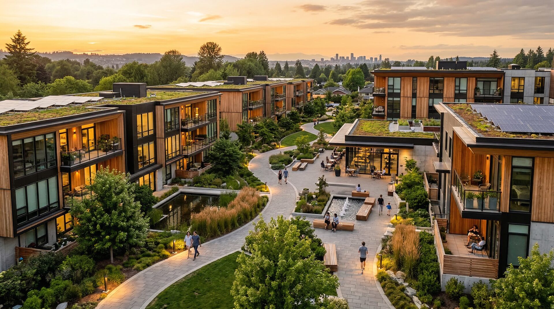 Modern sustainable residential development with green spaces